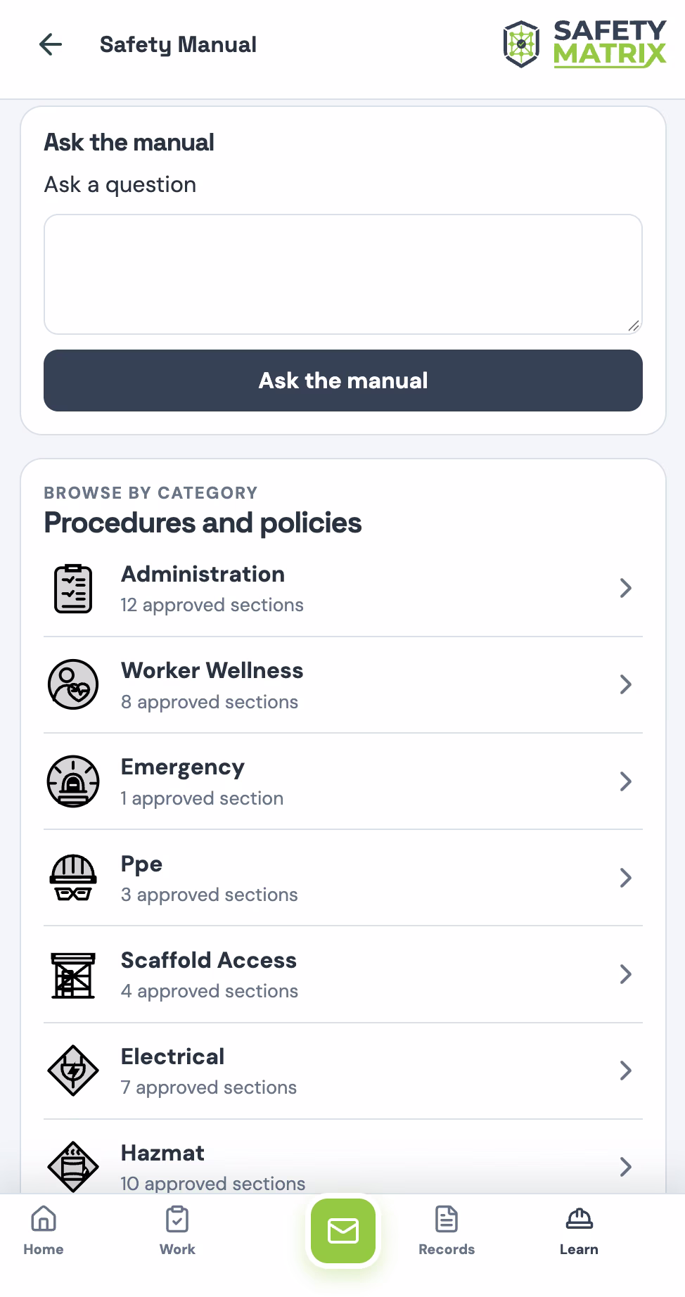 SAFETY MANUAL in the Safety Matrix crew app